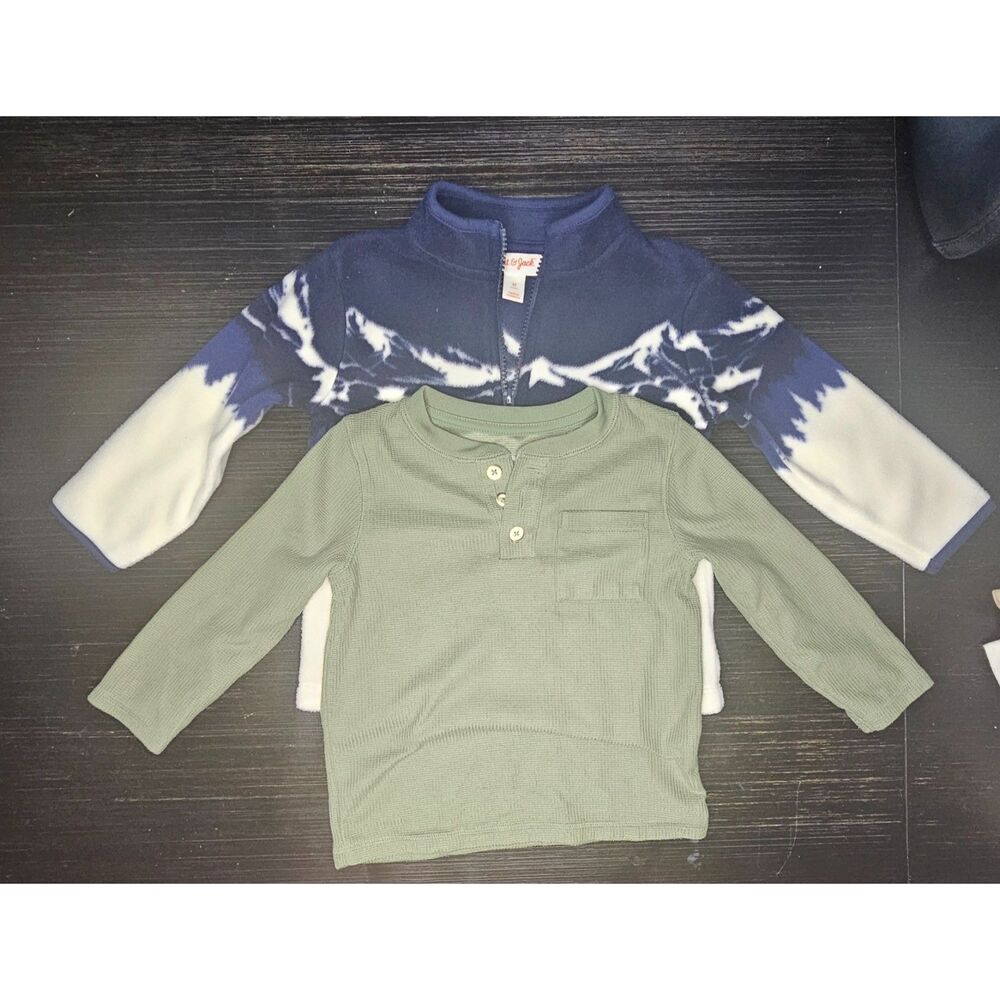 Cat & Jack 2T Bundle: Mountain Landscape Fleece Zip Up & Green Waffle Henley
